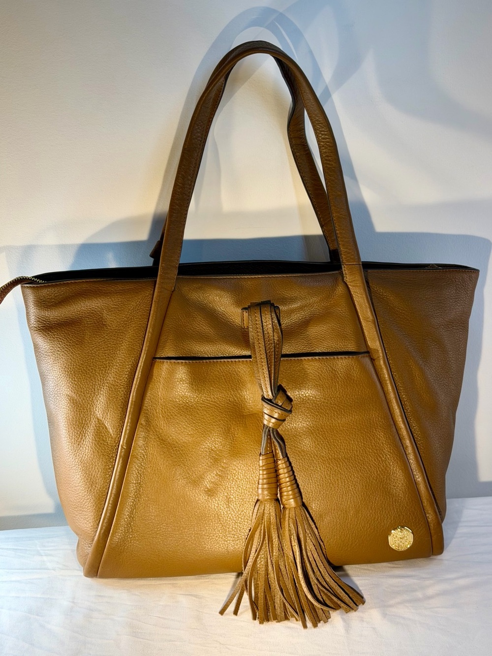 Vince Camuto Cognac Leather Tassel Tote